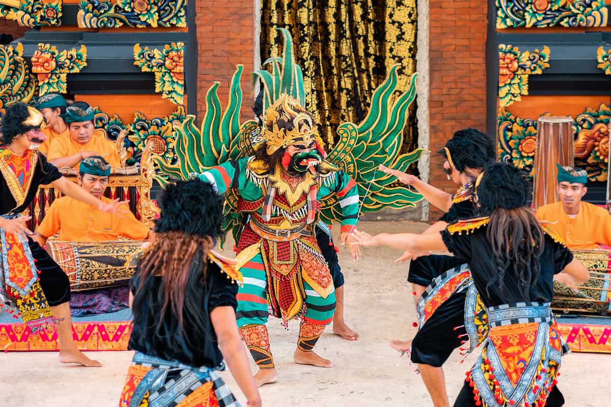 Group of men dance a traditional dance. Galungan Holiday, Bali, Indonesia