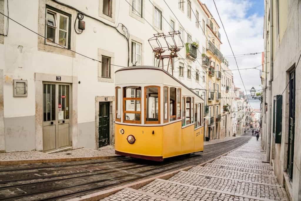 A-Yellow-Tram-on-Lisbon-Alley
