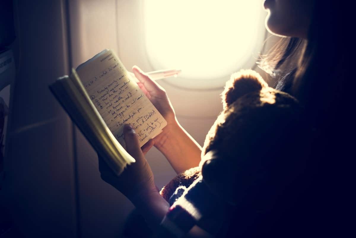 30+ Things To Do on a Plane - On-the-Go Amusements 5 A-Woman-Writing-a-Diary in-a-Plane